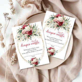 Botanical Blush Burgundy Floral Diaper Raffle Begleitkarte