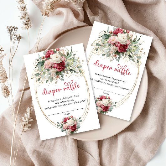Botanical Blush Burgundy Floral Diaper Raffle Begleitkarte