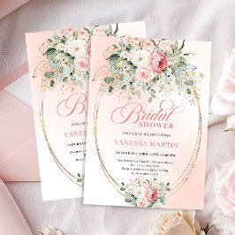 Botanical Blush Roses Bridal Shower Gold Invitatio Einladung