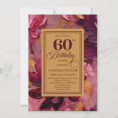 Botanical Boho 60th Birthday Burgundy Floral Gold Einladung (Vorderseite)