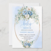 Botanical Boho Blue Flowers Eucalyptus Baby Shower Einladung (Vorderseite)