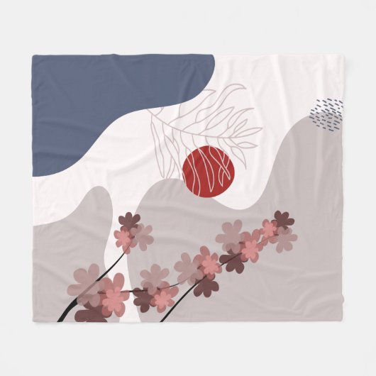 Botanical Boho Blue Magenta Fleecedecke (Vorderseite (Horizontal))