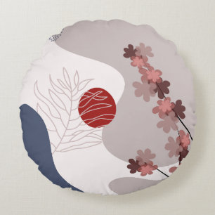 Botanical Boho Blue Magenta Rundes Kissen