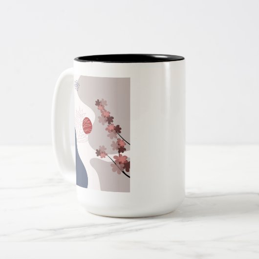 Botanical Boho Blue Magenta Zweifarbige Tasse (Vorderseite Links)
