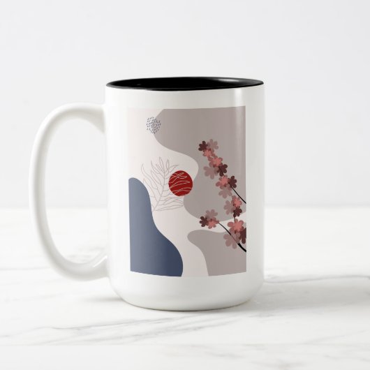 Botanical Boho Blue Magenta Zweifarbige Tasse (Links)