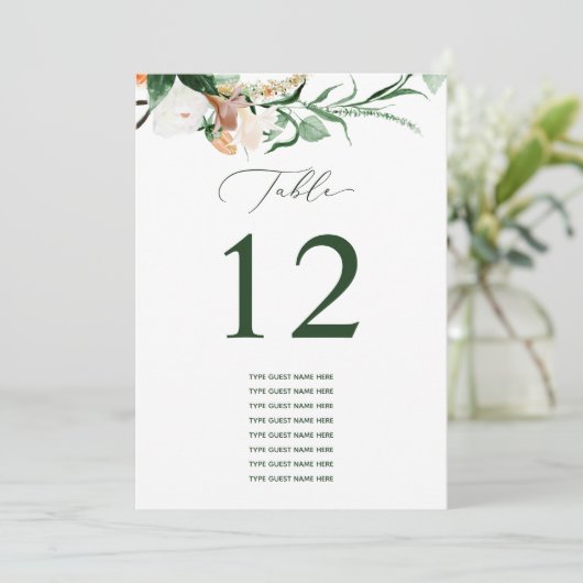 Botanical Boho Custom Guest Name Tischnummer (Stehend Vorderseite)