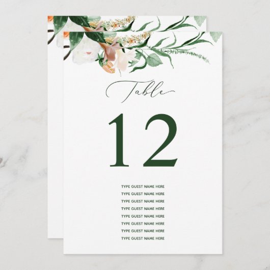 Botanical Boho Custom Guest Name Tischnummer (Vorne/Hinten)