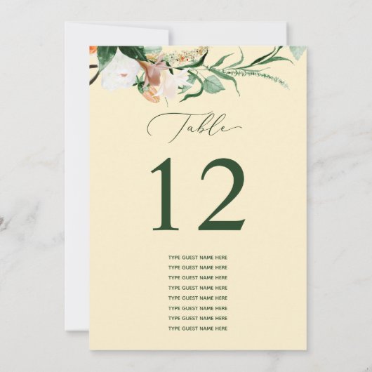 Botanical Boho Custom Guest Name Tischnummer (Rückseite)