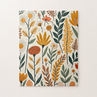 Botanical Boho Flowers Plants Design 390 Puzzle