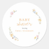 Botanical Boho flowers Script baby shower Runder Aufkleber (Vorderseite)