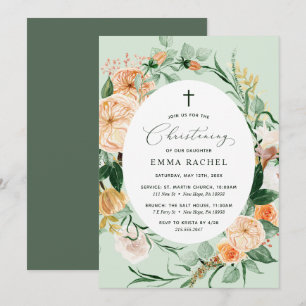 Botanical Boho Green Girl Christening Personalisie Einladung