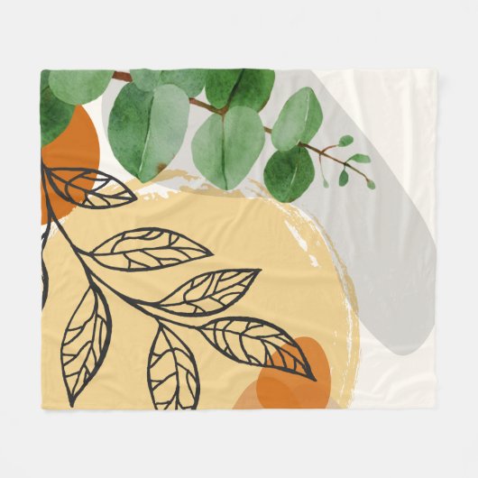 Botanical Boho Green Orange Fleecedecke (Vorderseite (Horizontal))