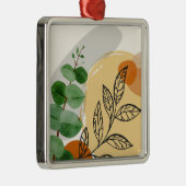 Botanical Boho Green Orange Ornament Aus Metall (Rechts)