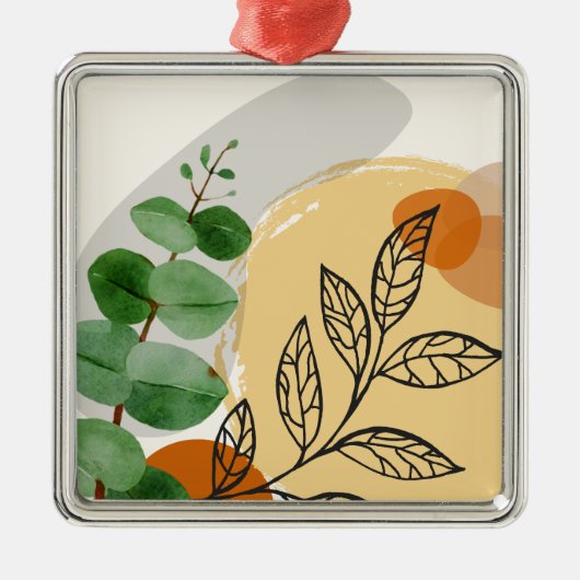 Botanical Boho Green Orange Ornament Aus Metall (Vorne)