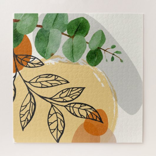 Botanical Boho Green Orange Puzzle (Horizontal)