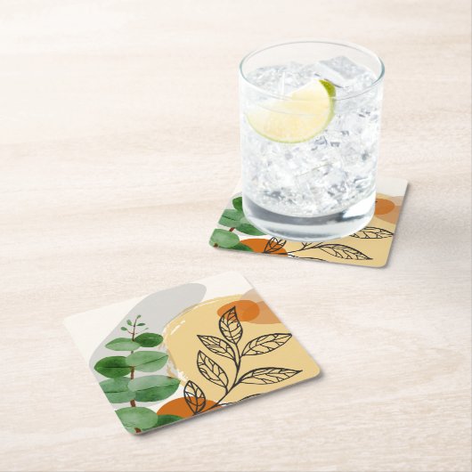 Botanical Boho Green Orange Rechteckiger Pappuntersetzer (Vor Ort)