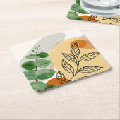 Botanical Boho Green Orange Rechteckiger Pappuntersetzer (angewinkelt)