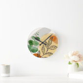 Botanical Boho Green Orange Runde Wanduhr (Zuhause)