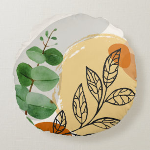 Botanical Boho Green Orange Rundes Kissen
