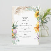 Botanical Boho Pampas Sonnenblume Peony Baby Dusch Einladung (Stehend Vorderseite)