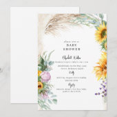 Botanical Boho Pampas Sonnenblume Peony Baby Dusch Einladung (Vorne/Hinten)