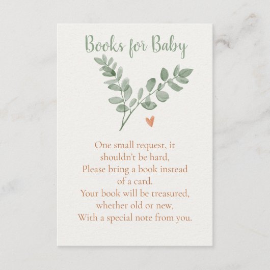 Botanical Books for Baby Card – Minimal Eucalyptus Begleitkarte (Vorderseite)