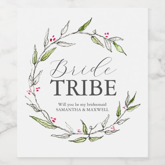 Botanical Bridesmaid Proposal Label Weinetikett (Einzelnes Label)
