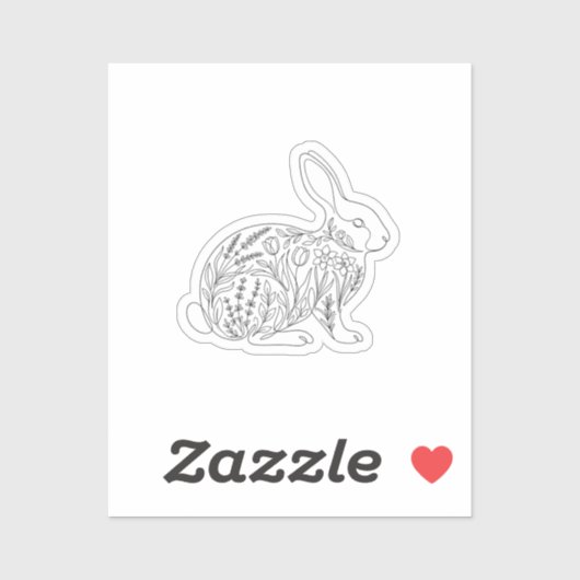 Botanical Bunny Silhouette Floral Line Art Sticker (Blatt)