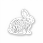 Botanical Bunny Silhouette Floral Line Art Sticker (Vorderseite)