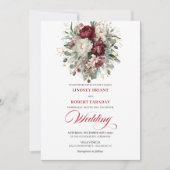Botanical Burgundy and White Flowers Wedding Invit Einladung (Vorderseite)