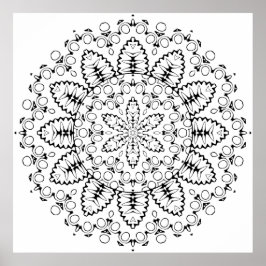 Botanical Burst Mandala with Petal Ring Design Poster