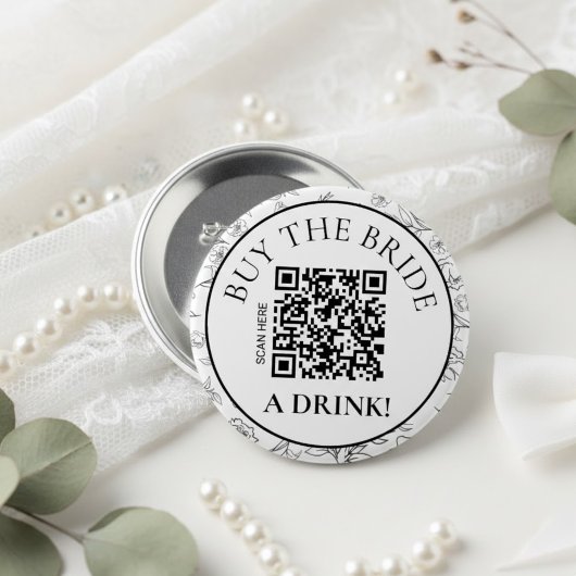 Botanical Buy the Bride a Drink QR Bachelorette Button