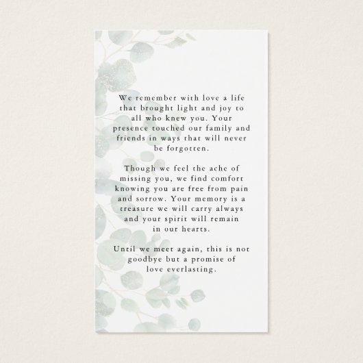 Botanical Celebrating the Life Photo Prayer Card (Rückseite)