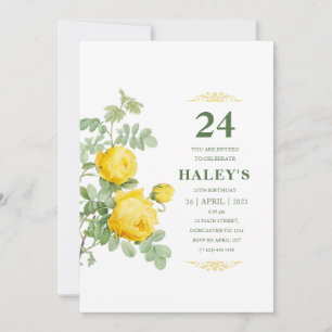 Botanical Chic Gelb & Grün Floral 24. Geburtstag Einladung