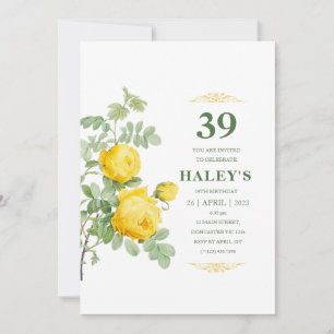 Botanical Chic Gelb & Grün Floral 39. Geburtstag Einladung