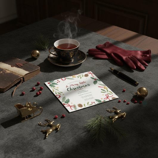 Botanical Christmas Wreath Frame Invitation Einladung