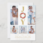 Botanical Christmas Wreath Initials 5 Photos Save The Date (Vorderseite)