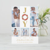 Botanical Christmas Wreath Initials 5 Photos Save The Date (Stehend Vorderseite)