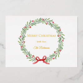 Botanical Christmas Wreath Modern Gold Script Folien Feiertagskarte