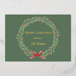 Botanical Christmas Wreath Modern Gold Script Folien Feiertagskarte