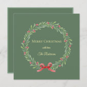 Botanical Christmas Wreath Modern Script Feiertagskarte (Vorne/Hinten)