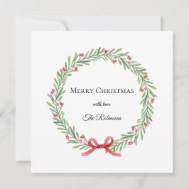 Botanical Christmas Wreath Modern Script  Feiertagskarte