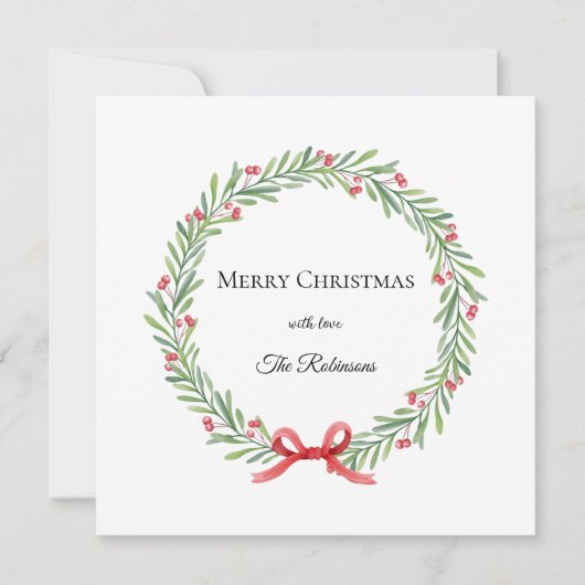Botanical Christmas Wreath Modern Script  Feiertagskarte (Vorderseite)