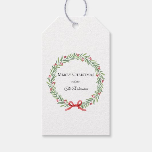 Botanical Christmas Wreath Modern Script Geschenkanhänger (Vorderseite)