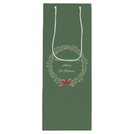 Botanical Christmas Wreath Modern Script Geschenktüte Für Weinflaschen
