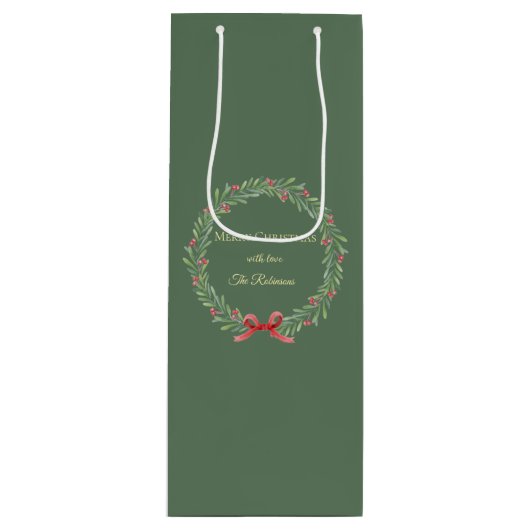 Botanical Christmas Wreath Modern Script Geschenktüte Für Weinflaschen (Vorderseite)