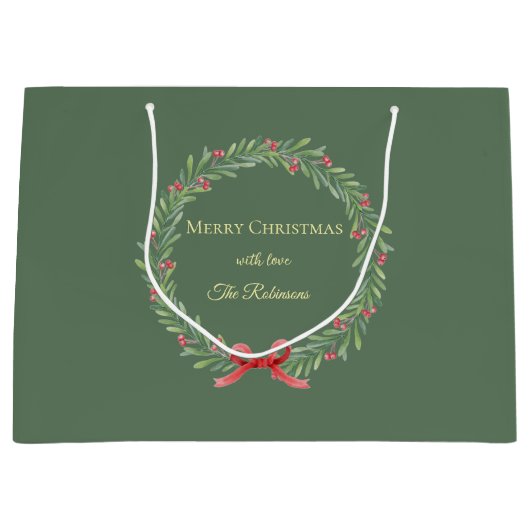 Botanical Christmas Wreath Modern Script Große Geschenktüte (Vorderseite)