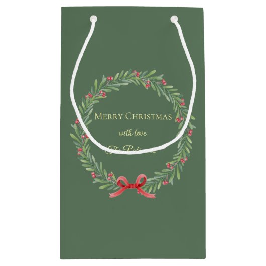 Botanical Christmas Wreath Modern Script Kleine Geschenktüte (Rückseite)