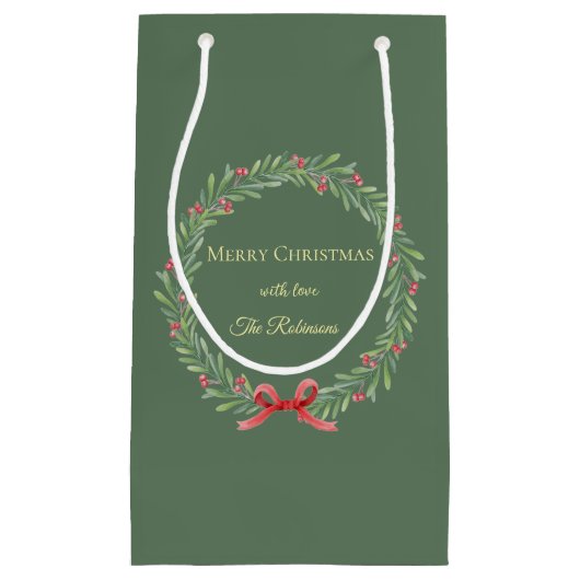 Botanical Christmas Wreath Modern Script Kleine Geschenktüte (Vorderseite)