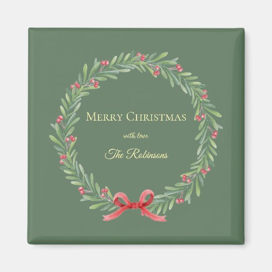 Botanical Christmas Wreath Modern Script Magnet (Vorne)